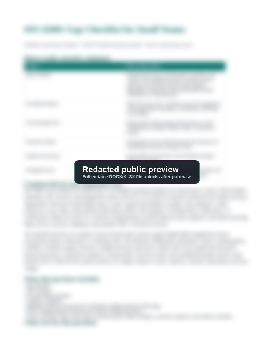 ISO 42001 Gap Checklist for Small Teams DOCX implementation guide preview